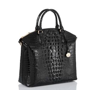 BRAHMIN LARGE DUXBURY SATCHEL, BLACK, GOLD DETAILING, COMES WITH STRAP.